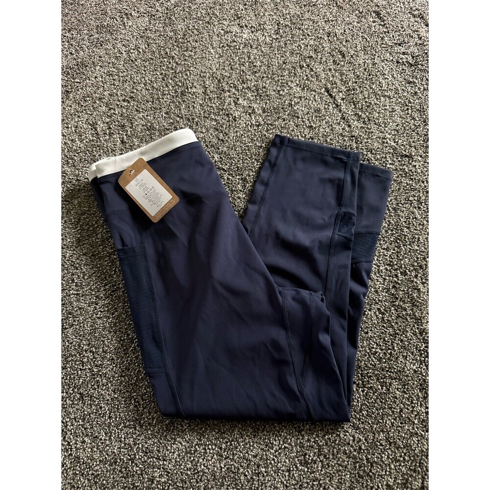 Berlook Capri Leggings Womens Size L Navy Blue High Rise Mesh Panels